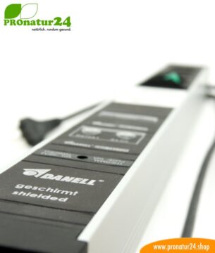 Geschirmte PC Steckdosenleiste SCHWEIZ mit Vollschutz-Filtersystem, 6-fach (4+2) - filtert auch HF bis 80 MHz (PLC Powerline)