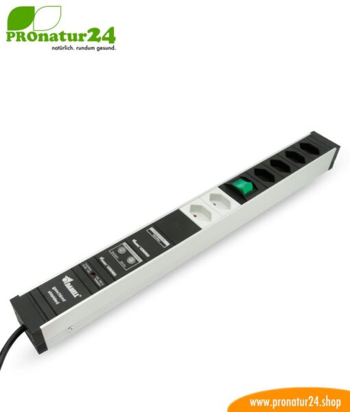 Geschirmte PC Steckdosenleiste SCHWEIZ mit Vollschutz-Filtersystem, 6-fach (4+2) - filtert auch HF bis 80 MHz (PLC Powerline)