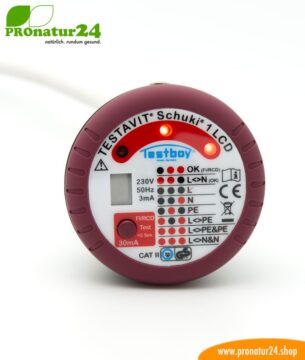 Testavit® Schuki® 1 LCD Steckdosenprüfgerät mit FI/RCD Auslösung. Schneller Check der Erdung und FI-Schalter!