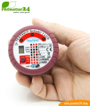 Testavit® Schuki® 1 LCD Steckdosenprüfgerät mit FI/RCD Auslösung. Schneller Check der Erdung und FI-Schalter!