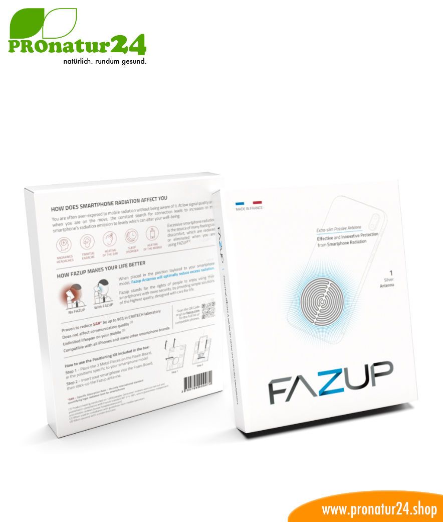 FAZUP silver. Passive Antenne zur Reduktion vor Mobilfunkstrahlung! Innovativer Schutz vor Elektrosmog von iPhone, Samung, Huawei. Aufzukleben wie ein Chip zu Harmonisierung.