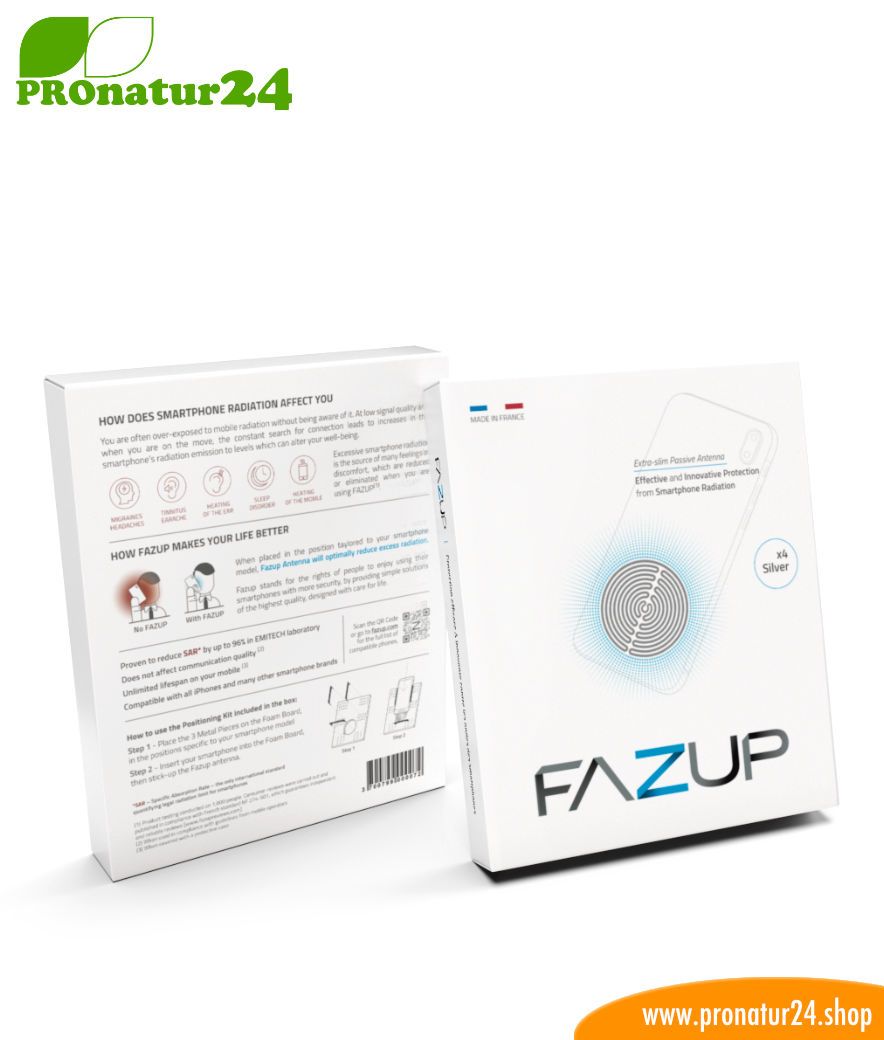 FAZUP Familie silver. Passive Antenne zur Reduktion vor Mobilfunkstrahlung! Innovativer Schutz vor Elektrosmog von iPhone, Samung, Huawei. Aufzukleben wie ein Chip zu Harmonisierung.