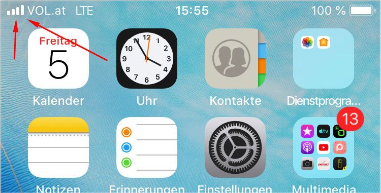 Signalanzeige am Display vom Smartphone