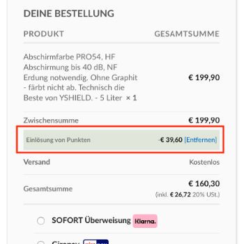 Punkte werden berücksichtigt beim Kauf