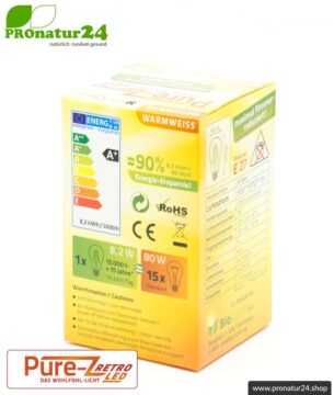 LED Leuchtmittel Filament Pure-Z-Retro BIO LICHT, klar, E27, 8,2 Watt, 970 Lumen, warmweiß (2700 K). Feedbild.