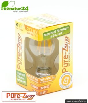 LED Leuchtmittel Filament Pure-Z-Retro BIO LICHT, klar, E27, 8,2 Watt, 970 Lumen, warmweiß (2700 K). Feedbild.