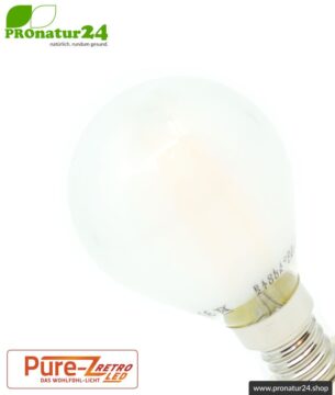 LED Leuchtmittel Filament Pure-Z-Retro BIO LICHT, matt, E14, 3 Watt, 300 Lumen, warmweiß (2700 K). Entspricht 30 Watt Lichtleistung.