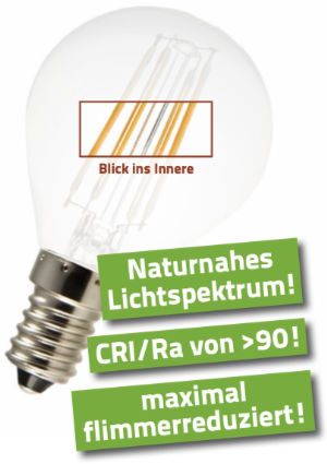 3 Watt LED Filament Pure-Z-Retro BIO LICHT | Hell wie 30 Watt, 300 Lumen | Warmweiß (2700 Kelvin) | CRI >90, flimmerfrei (< 1%), E14 3 Watt LED Filament Pure-Z-Retro BIO LICHT | Hell wie 30 Watt, 300 Lumen | Warmweiß (2700 Kelvin) | CRI >90, flimmerfrei (< 1%), E14