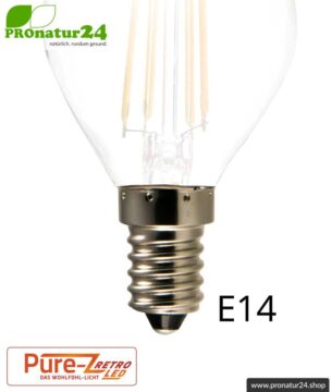 LED Leuchtmittel Filament Pure-Z-Retro BIO LICHT, matt, E14, 3 Watt, 300 Lumen, warmweiß (2700 K). Entspricht 30 Watt Lichtleistung.
