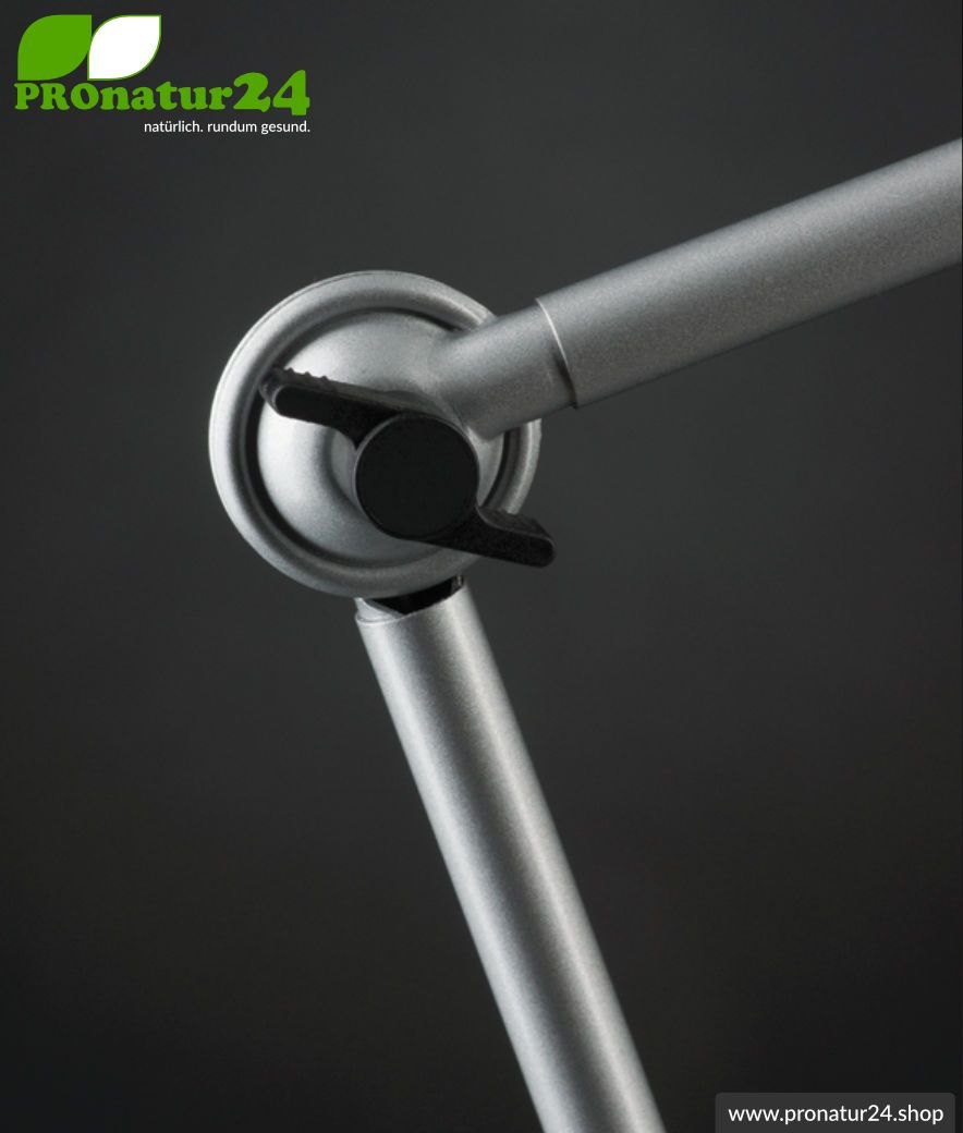 Geschirmte Lampe für Schreibtisch und Arbeitsplatz. Ideale Werkleuchte. 48 Watt. E27. Alu Silber Design. Wähle die Halterung!