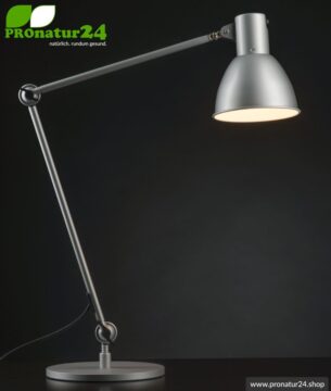 Geschirmte Lampe für Schreibtisch und Arbeitsplatz. Ideale Werkleuchte. 48 Watt. E27. Alu Silber Design. Wähle die Halterung!