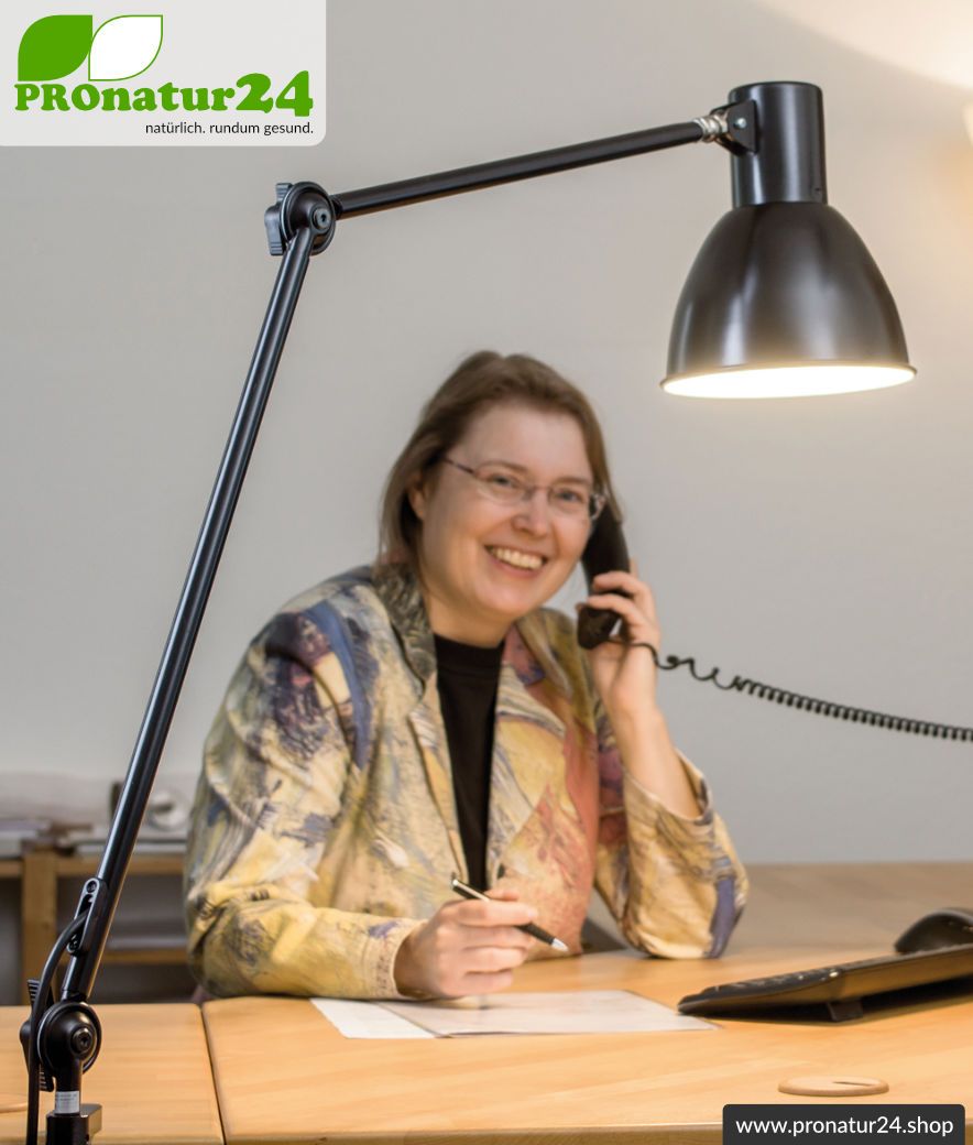 Geschirmte Leuchte für Schreibtisch und Arbeitsplatz. Ideale Werklampe. 48 Watt. E27. Schwarz Design. Wähle die Halterung!