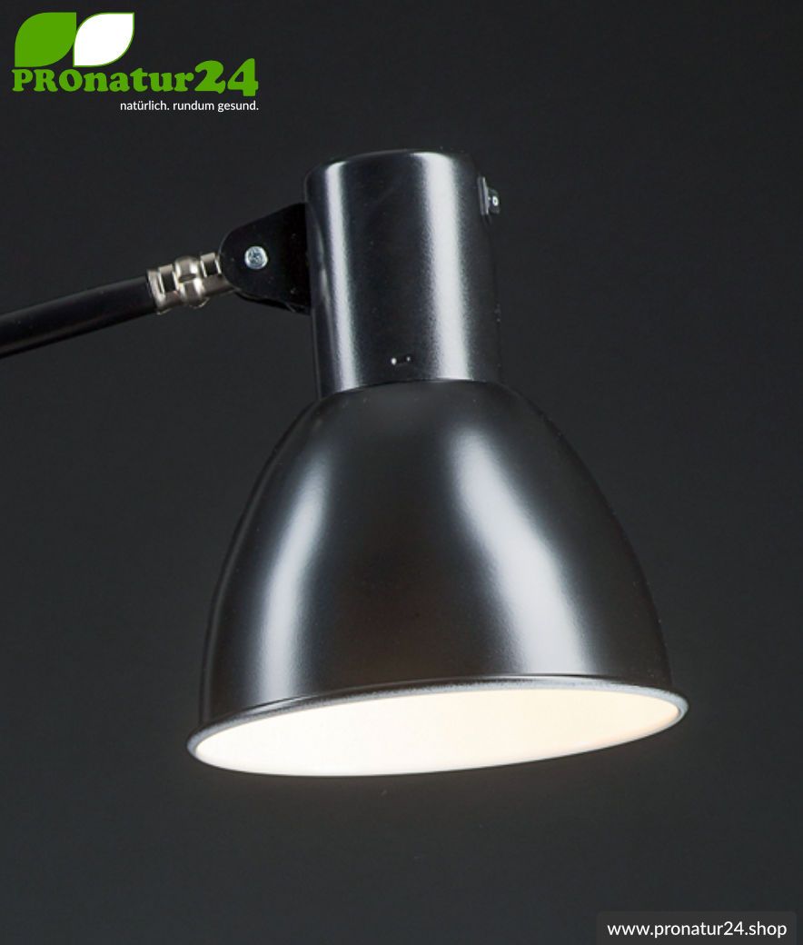 Geschirmte Leuchte für Schreibtisch und Arbeitsplatz. Ideale Werklampe. 48 Watt. E27. Schwarz Design. Wähle die Halterung!