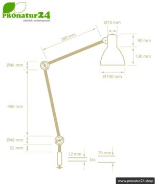 Geschirmte Lampe für Schreibtisch und Arbeitsplatz. Ideale Werkleuchte. 48 Watt. E27. Alu Silber Design. Wähle die Halterung!