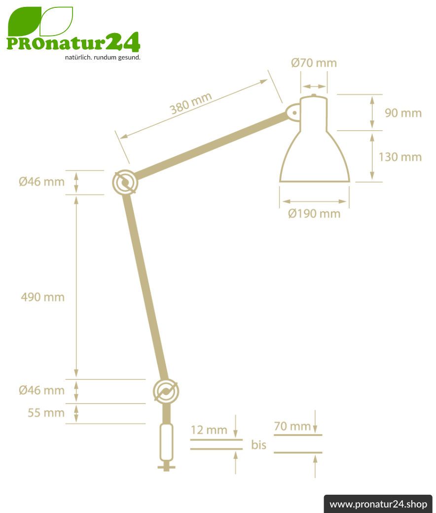 Geschirmte Leuchte für Schreibtisch und Arbeitsplatz. Ideale Werklampe. 48 Watt. E27. Schwarz Design. Wähle die Halterung!