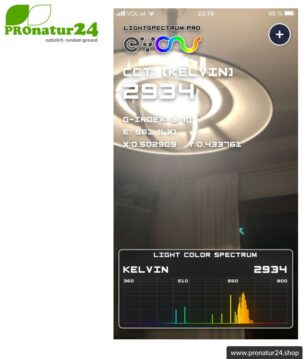 Lightspectrum Pro EVO zur Messung der Farbtemperatur in Kelvin und Darstellung des Farbspektrums. Für Android und iOS.