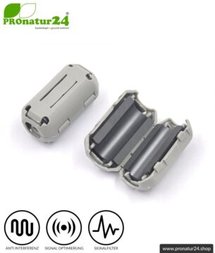 GRATIS Ferritkern Filter gegen Elektrosmog im Headsetkabel, grau, klickbar, für 5 mm Kabel. 1x FERRITKERN GESCHENK!
