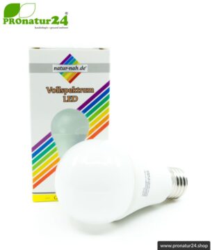 LED Vollspektrum Tageslichtlampe 3step. Natur-nah flimmerfreies Licht mit 12 Watt. Dimmbar ohne Dimmer: Hell wie 100 W, 50 W oder 15 Watt. 5200 Kelvin. E27.