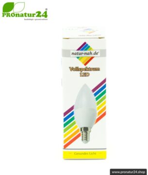 4,5 Watt LED Vollspektrum Tageslichtlampe Kerze. Natur-nah flimmerfreies Licht. Hell wie 45 Watt! 5200 Kelvin. 350 Lumen. E14 Sockel.