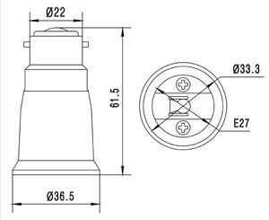 Universaler Adapter E27 Sockel (Schraubengewinde) auf B22 Fassung Universaler Adapter E27 Sockel (Schraubengewinde) auf B22 Fassung