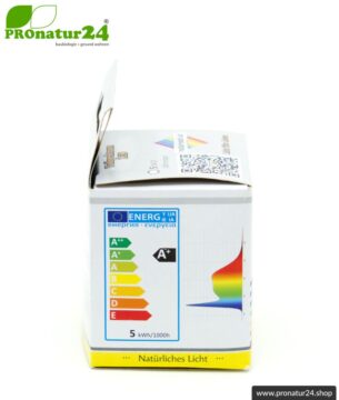 5 Watt LED Vollspektrum Spot. Natur-nah flimmerfreies Licht. Hell wie 35 Watt! 5200 Kelvin. 310 Lumen. GU10 (MR16) Sockel. Dimmbar.