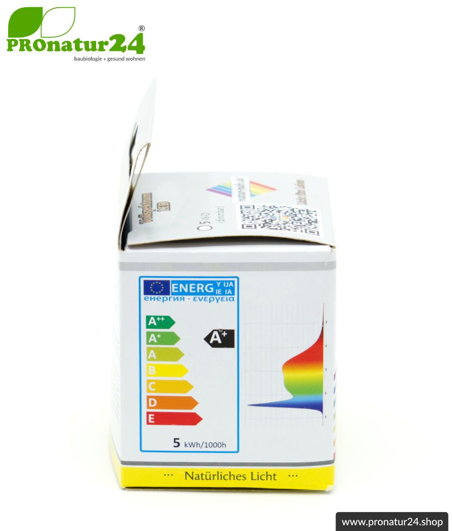 5 Watt LED Vollspektrum Spot. Natur-nah flimmerfreies Licht. Hell wie 35 Watt! 5200 Kelvin. 310 Lumen. GU10 (MR16) Sockel. Dimmbar.