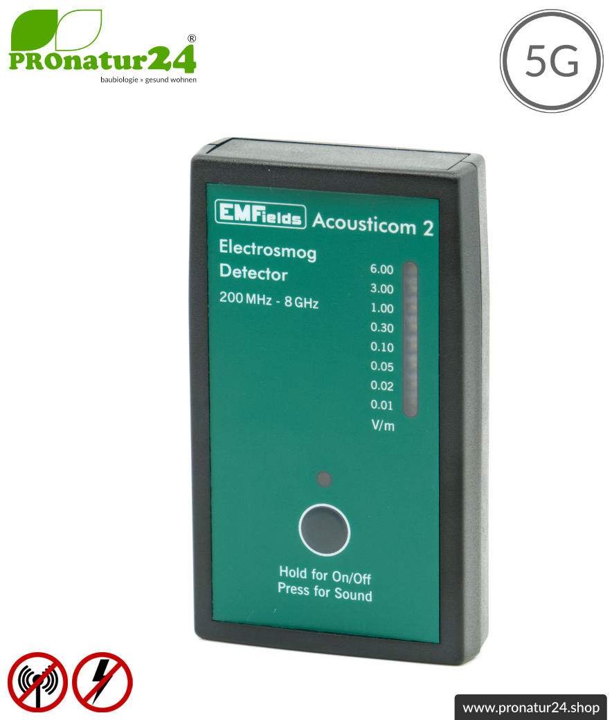 ACOUSTICOM 2 Electrosmog Detector | Breitband Messgerät für Elektrosmog HF | Erkennung von EMF Funkstrahlung bis 8 GHz. Inklusive 5G!