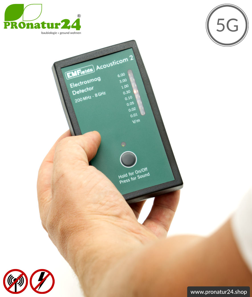 ACOUSTICOM 2 Electrosmog Detector | Breitband Messgerät für Elektrosmog HF | Erkennung von EMF Funkstrahlung bis 8 GHz. Inklusive 5G!
