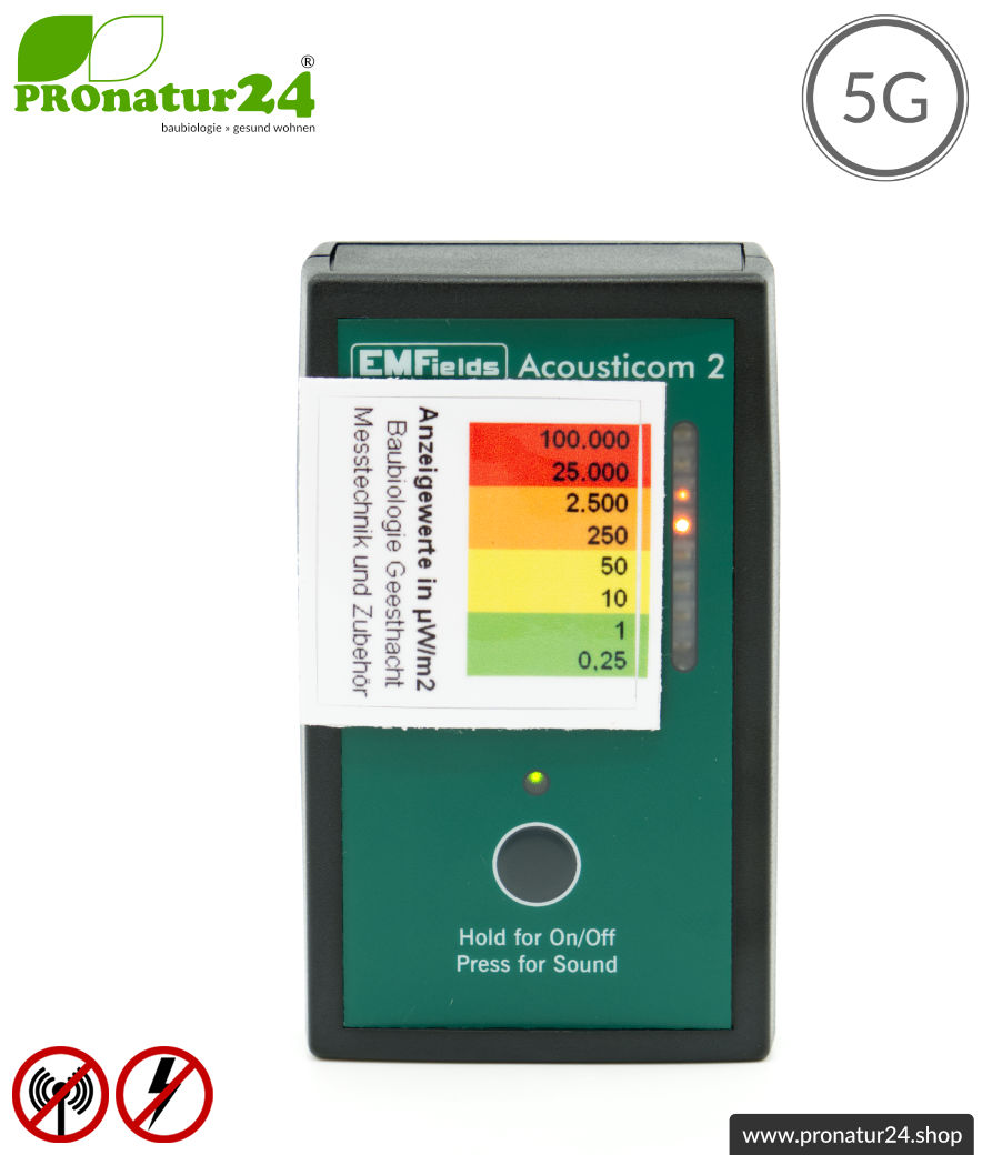 ACOUSTICOM 2 Electrosmog Detector | Breitband Messgerät für Elektrosmog HF | Erkennung von EMF Funkstrahlung bis 8 GHz. Inklusive 5G!