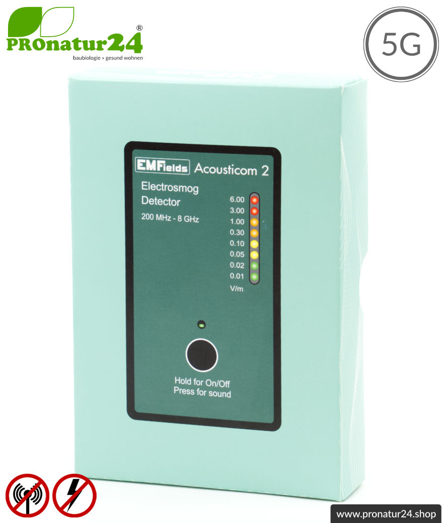 ACOUSTICOM 2 Electrosmog Detector | Breitband Messgerät für Elektrosmog HF | Erkennung von EMF Funkstrahlung bis 8 GHz. Inklusive 5G!