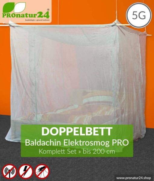Abschirmender Baldachin Elektrosmog PRO im Set | DOPPELBETT | Abschirmung Funk bis zu 99,999 % (50 dB). Erdbar. Wirkungsvoll gegen 5G!