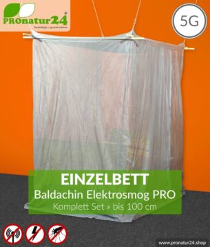 Abschirmender Baldachin Elektrosmog PRO im Set | EINZELBETT | Abschirmung Funk bis zu 99,999 % (50 dB). Erdbar. Wirkungsvoll gegen 5G!