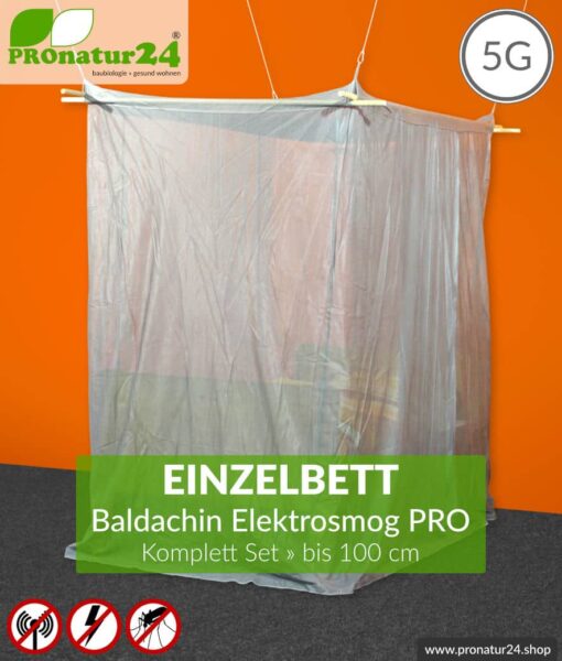 Abschirmender Baldachin Elektrosmog PRO im Set | EINZELBETT | Abschirmung Funk bis zu 99,999 % (50 dB). Erdbar. Wirkungsvoll gegen 5G!