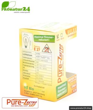 4,2 Watt LED Filament Pure-Z-Retro BIO LICHT | hell wie 40 Watt, 420 Lumen | Warmweiß (2700 Kelvin) | CRI >90, flimmerfrei (< 1%), E27