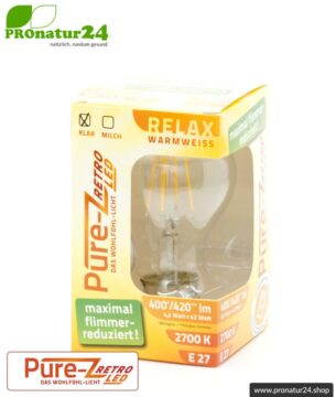 4,2 Watt LED Filament Pure-Z-Retro BIO LICHT | hell wie 40 Watt, 420 Lumen | Warmweiß (2700 Kelvin) | CRI >90, flimmerfrei (< 1%), E27