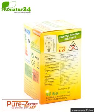 6,4 Watt LED Filament Pure-Z-Retro BIO LICHT | Hell wie 60 Watt, 600 Lumen | Warmweiß (2700 Kelvin) | CRI >90, flimmerfrei (< 1%), E27