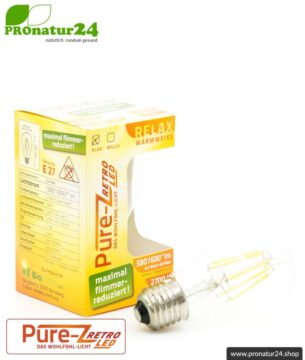 6,4 Watt LED Filament Pure-Z-Retro BIO LICHT | Hell wie 60 Watt, 600 Lumen | Warmweiß (2700 Kelvin) | CRI >90, flimmerfrei (< 1%), E27