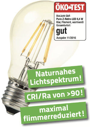 6,4 Watt LED Filament Pure-Z-Retro BIO LICHT | Hell wie 60 Watt, 600 Lumen | Warmweiß (2700 Kelvin) | CRI >90, flimmerfrei (< 1%), E27 6,4 Watt LED Filament Pure-Z-Retro BIO LICHT | Hell wie 60 Watt, 600 Lumen | Warmweiß (2700 Kelvin) | CRI >90, flimmerfrei (< 1%), E27