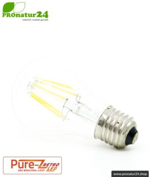 6,4 Watt LED Filament Pure-Z-Retro BIO LICHT | Hell wie 60 Watt, 600 Lumen | Warmweiß (2700 Kelvin) | CRI >90, flimmerfrei (< 1%), E27