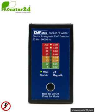POCKET PF5 METER | Niederfrequenz Messgerät für Elektrosmog NF | Erkennung von elektrischen Wechselfeldern und magnetischen Feldern. 15-50.000 Hz. Potenialfreie Messung.