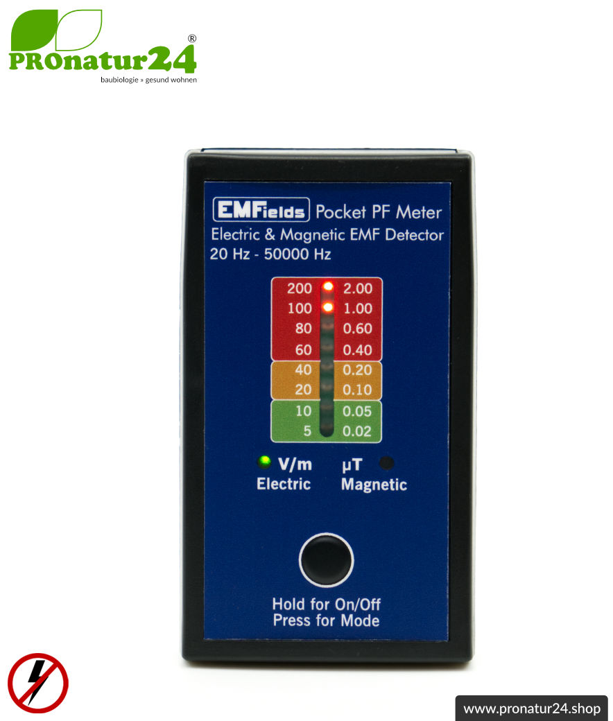 POCKET PF5 METER | Niederfrequenz Messgerät für Elektrosmog NF | Erkennung von elektrischen Wechselfeldern und magnetischen Feldern. 15-50.000 Hz. Potenialfreie Messung.
