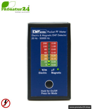 POCKET PF5 METER | Niederfrequenz Messgerät für Elektrosmog NF | Erkennung von elektrischen Wechselfeldern und magnetischen Feldern. 15-50.000 Hz. Potenialfreie Messung.