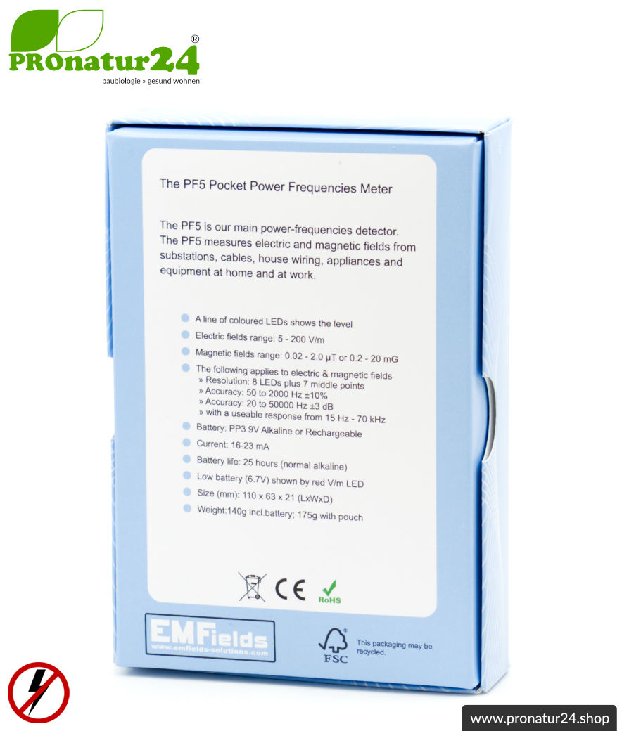 POCKET PF5 METER | Niederfrequenz Messgerät für Elektrosmog NF | Erkennung von elektrischen Wechselfeldern und magnetischen Feldern. 15-50.000 Hz. Potenialfreie Messung.
