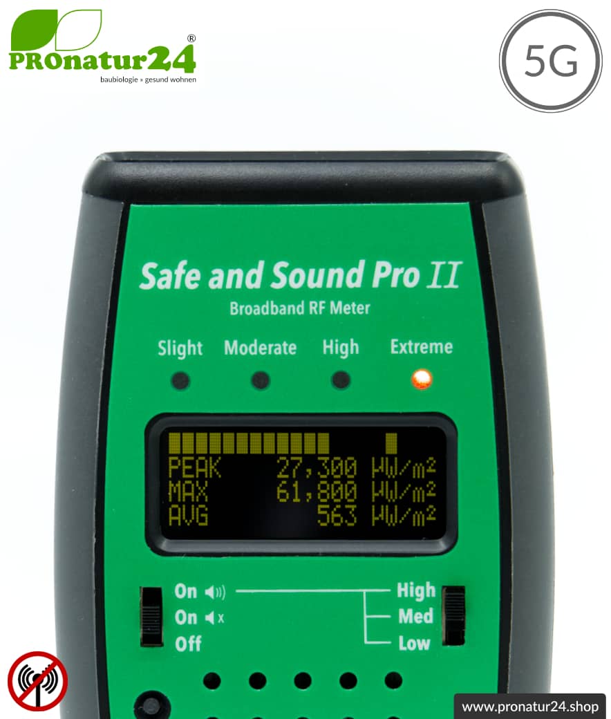 Safe and Sound Pro II EMF Detektor | Breitband Messgerät für Funkstrahlung HF | Erkennung von Funkstrahlung von 200 MHz bis 8 GHz, inklusive 5G. Profi-Gerät für Anfänger.