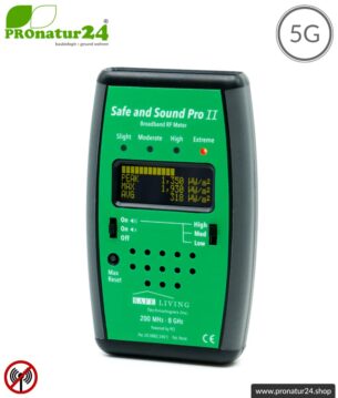 Safe and Sound Pro II EMF Detektor | Breitband Messgerät für Funkstrahlung HF | Erkennung von Funkstrahlung von 200 MHz bis 8 GHz, inklusive 5G. Profi-Gerät für Anfänger.