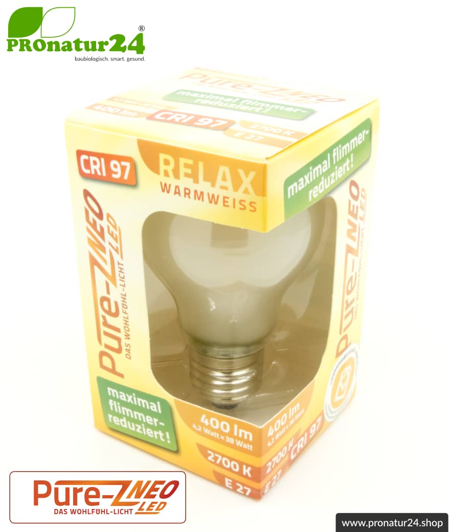 4,2 Watt LED Filament Pure-Z NEO von BioLicht | Mattglas | CRI 97 | Hell wie 38 Watt, 400 Lumen | warmweiß (2700 K) | flimmerfrei (< 1%), E27 Sockel
