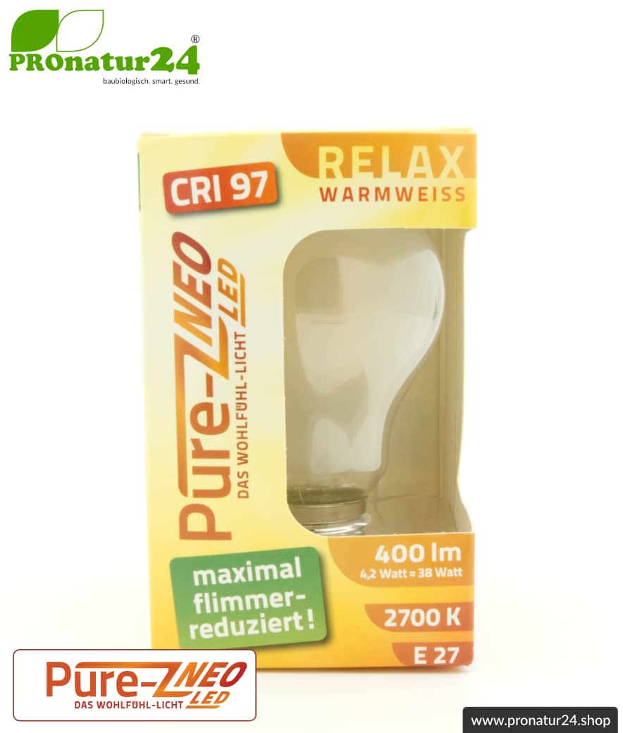 4,2 Watt LED Filament Pure-Z NEO von BioLicht | Mattglas | CRI 97 | Hell wie 38 Watt, 400 Lumen | warmweiß (2700 K) | flimmerfrei (< 1%), E27 Sockel