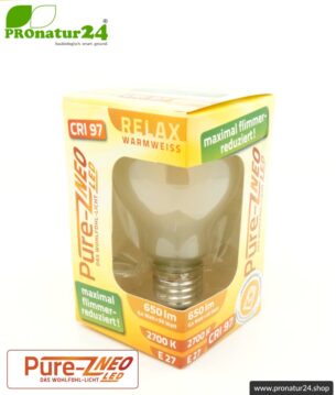 6,4 Watt LED Filament Pure-Z NEO von BioLicht | Mattglas | CRI 97 | Hell wie 55 Watt, 650 Lumen | warmweiß (2700 K) | flimmerfrei (< 1%), E27 Sockel