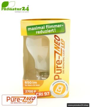 6,4 Watt LED Filament Pure-Z NEO von BioLicht | Mattglas | CRI 97 | Hell wie 55 Watt, 650 Lumen | warmweiß (2700 K) | flimmerfrei (< 1%), E27 Sockel
