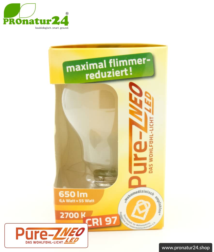 6,4 Watt LED Filament Pure-Z NEO von BioLicht | Mattglas | CRI 97 | Hell wie 55 Watt, 650 Lumen | warmweiß (2700 K) | flimmerfrei (< 1%), E27 Sockel